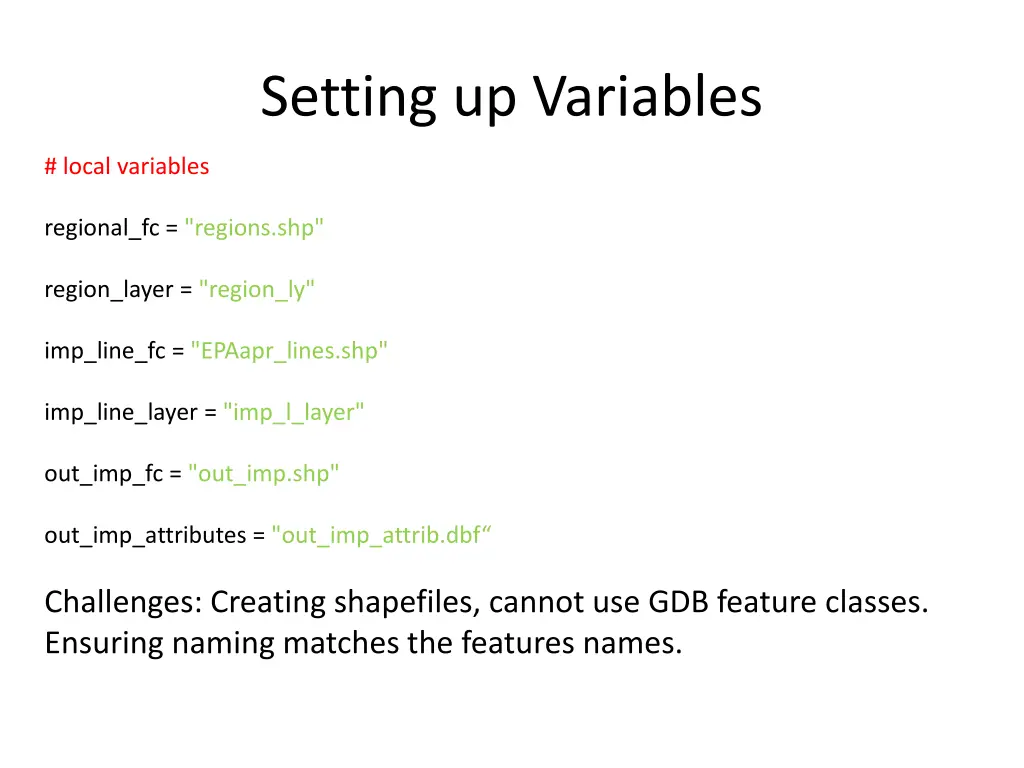 setting up variables