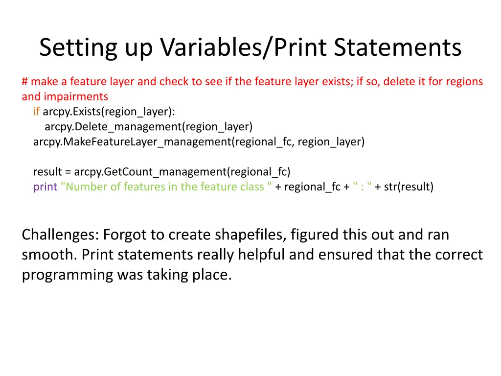 setting up variables print statements
