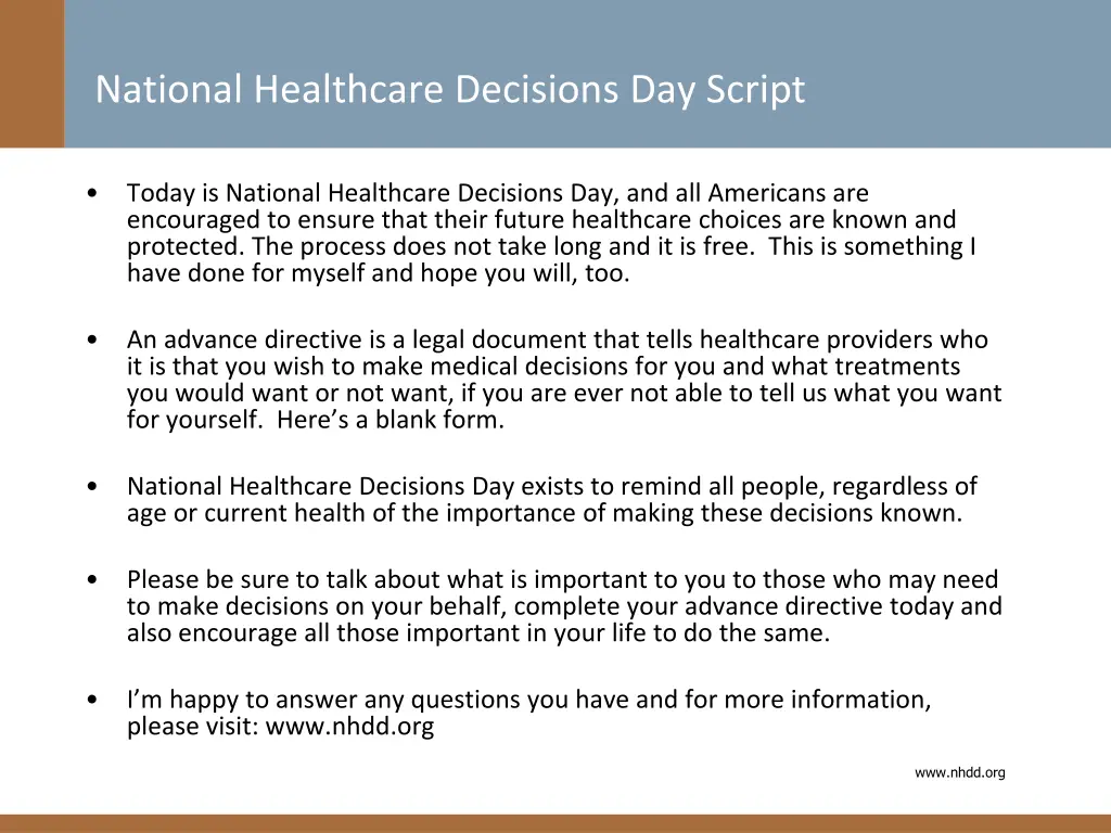 national healthcare decisions day script