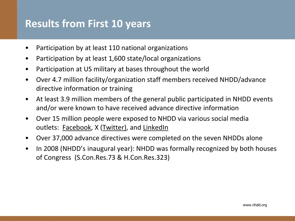 results from first 10 years