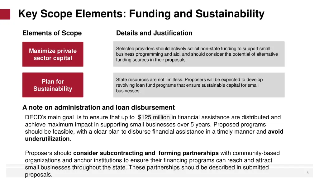 key scope elements funding and sustainability