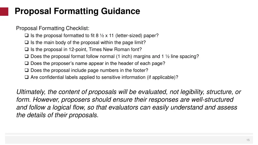 proposal formatting guidance