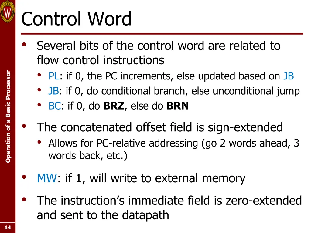 control word several bits of the control word