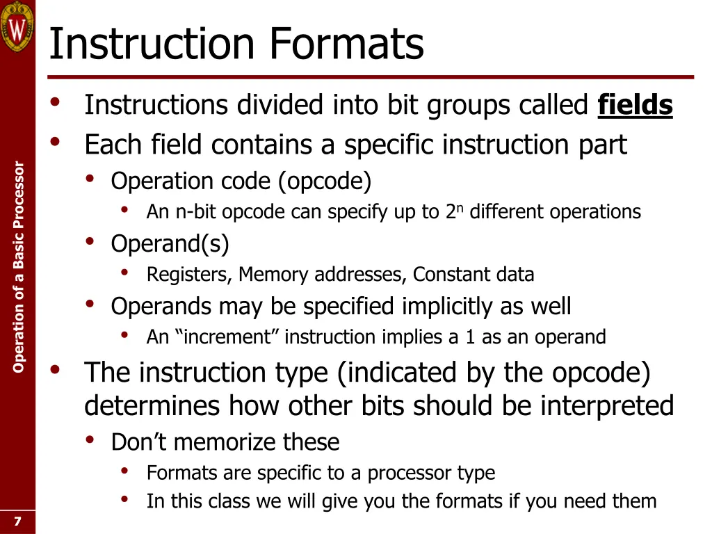 instruction formats instructions divided into
