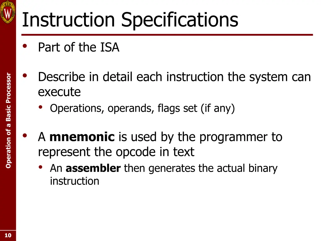 instruction specifications part of the isa