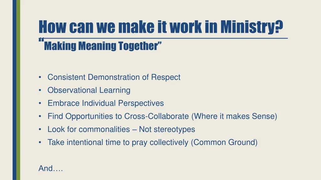how can we make it work in ministry making