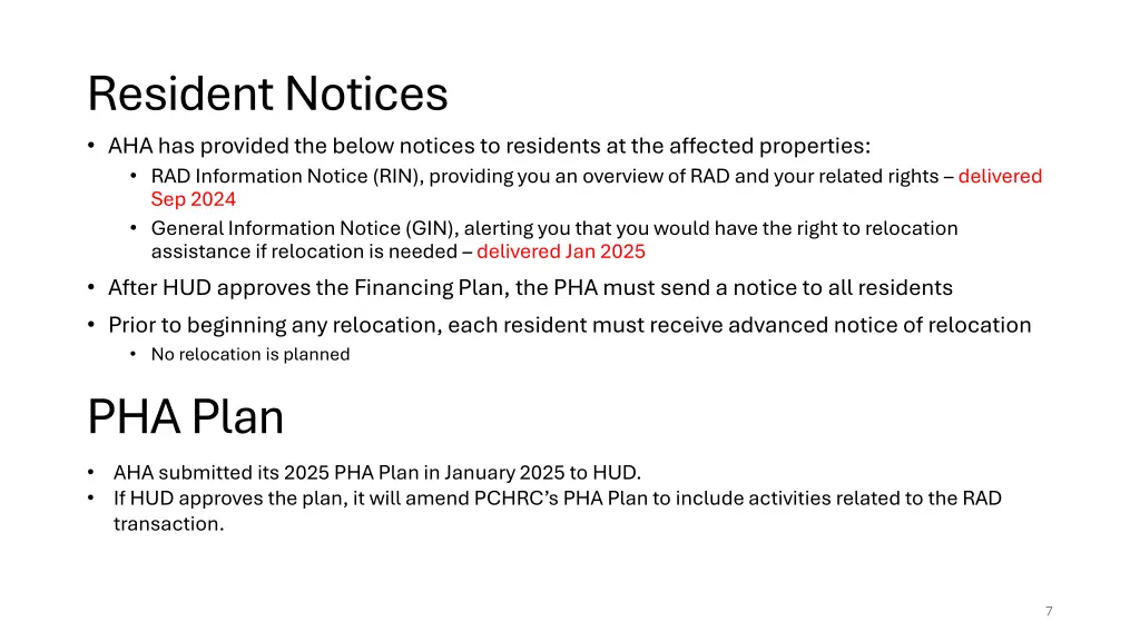 resident notices aha has provided the below