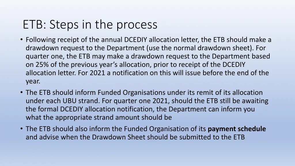 etb steps in the process following receipt
