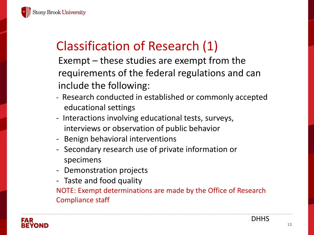 classification of research 1 exempt these studies