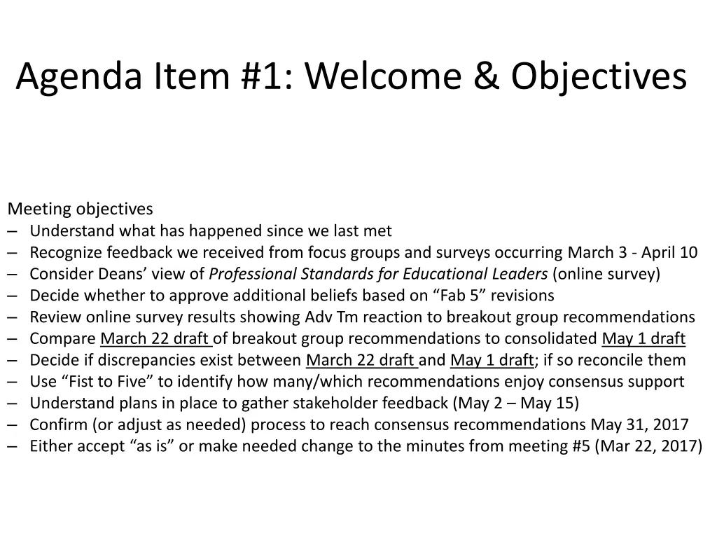 agenda item 1 welcome objectives