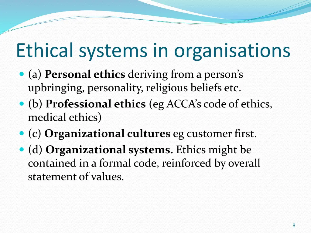 ethical systems in organisations