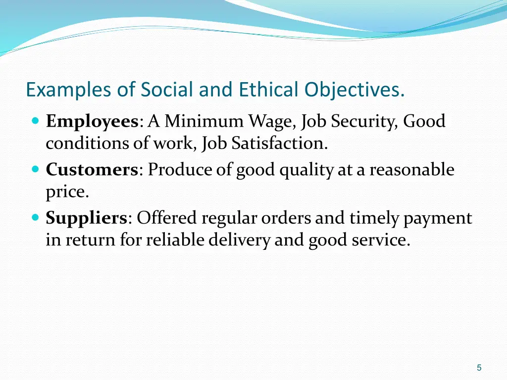 examples of social and ethical objectives