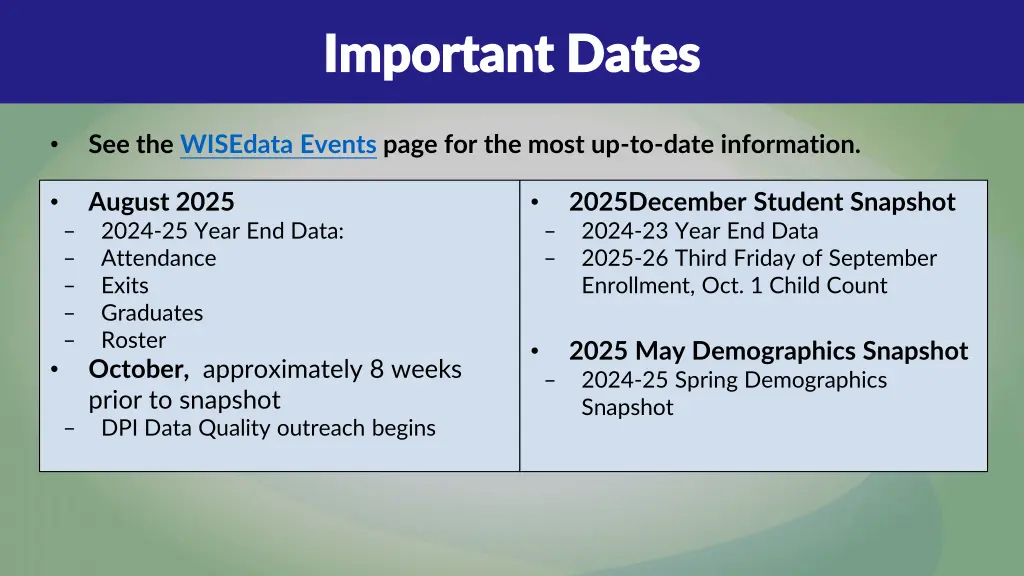 important dates important dates