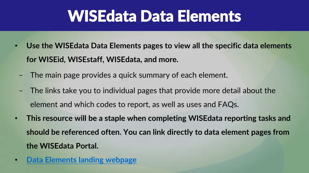 wisedata data elements wisedata data elements