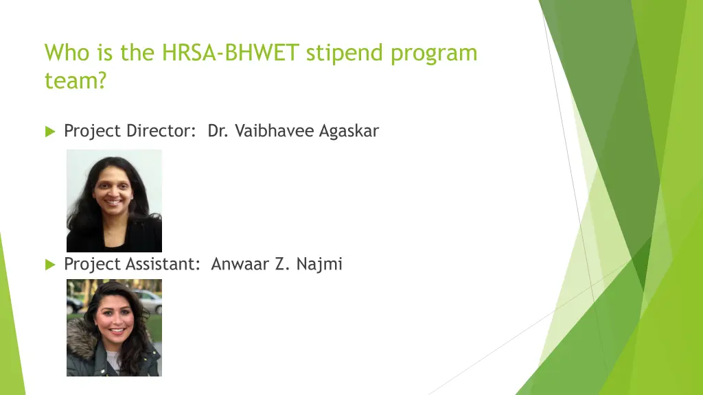 who is the hrsa bhwet stipend program team