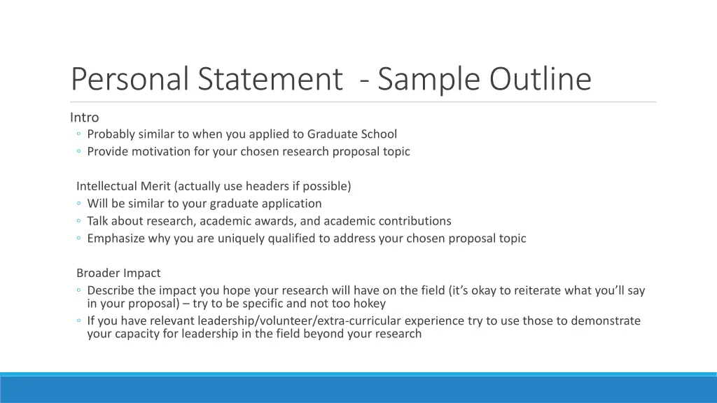 personal statement sample outline