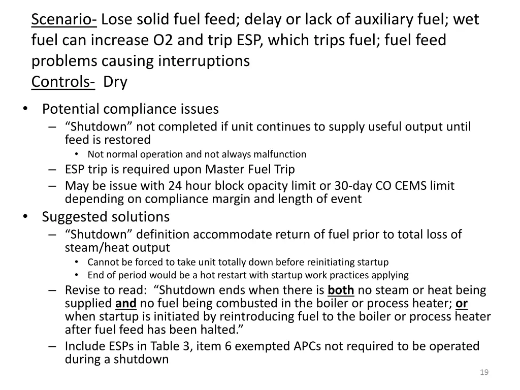 scenario lose solid fuel feed delay or lack 1