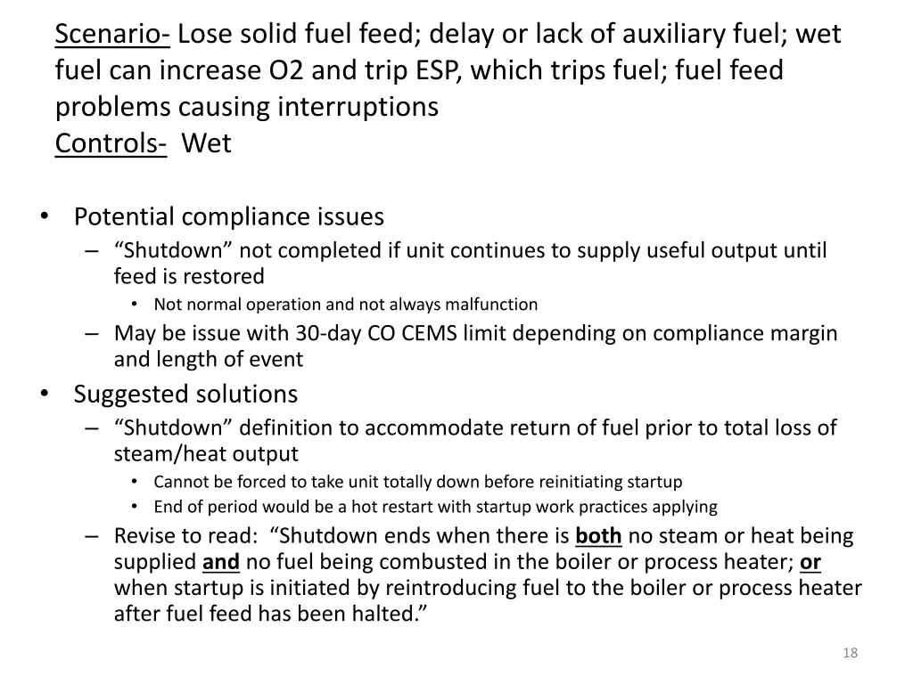 scenario lose solid fuel feed delay or lack