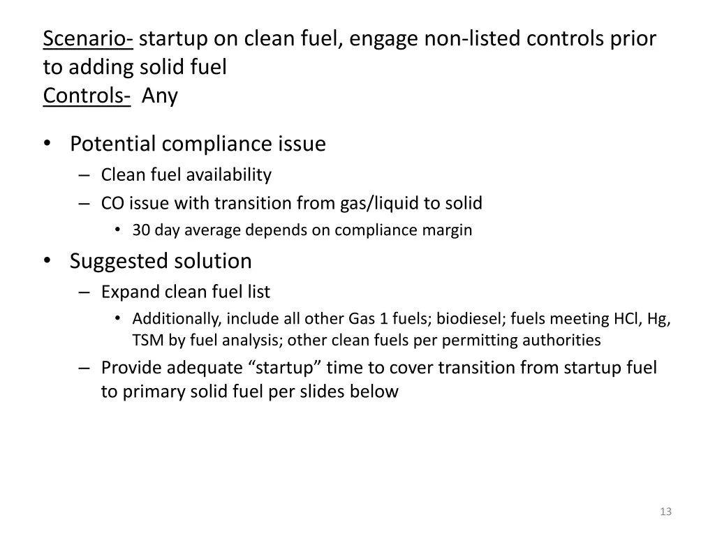 scenario startup on clean fuel engage non listed