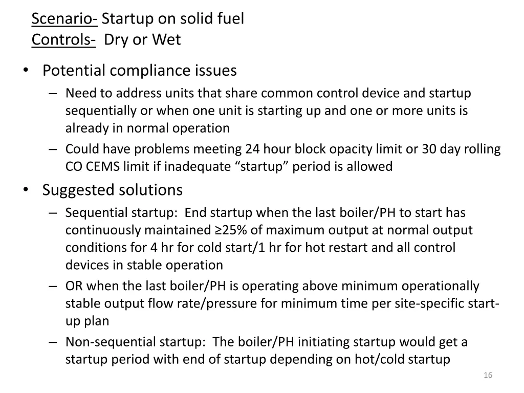 scenario startup on solid fuel controls dry or wet