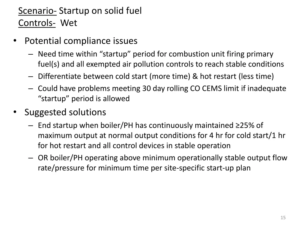 scenario startup on solid fuel controls wet