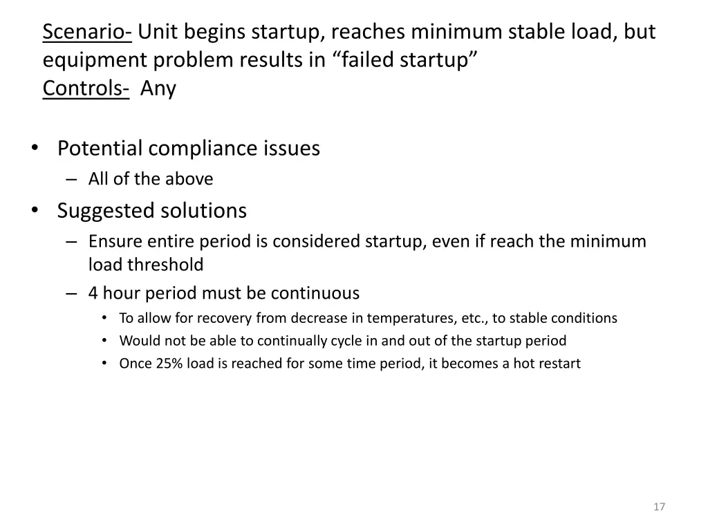 scenario unit begins startup reaches minimum