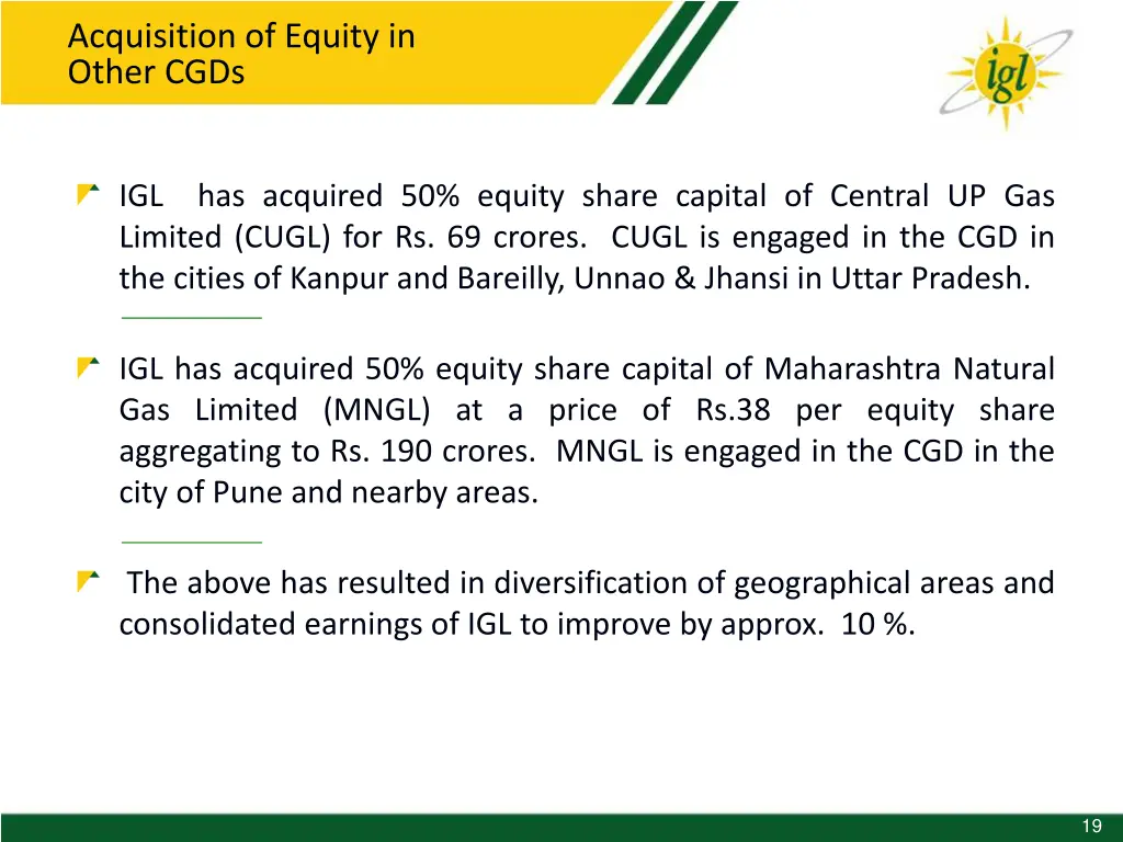 acquisition of equity in other cgds