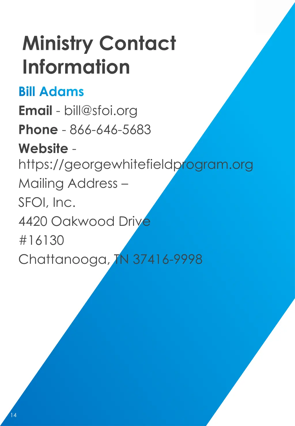 ministry contact information