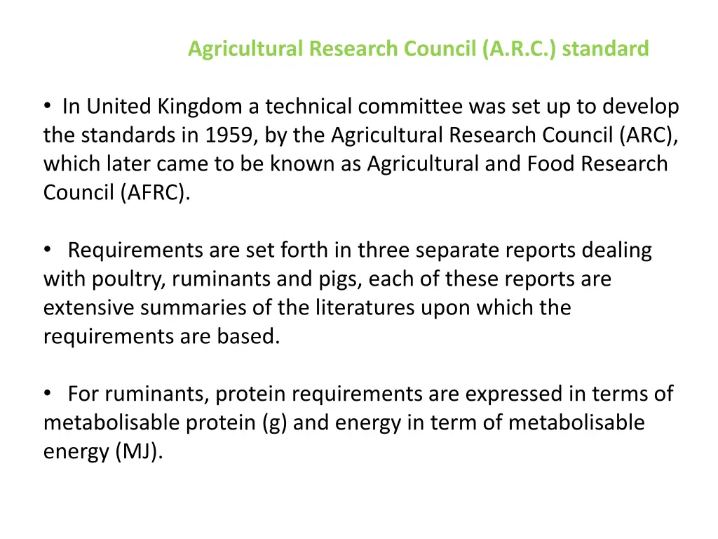 agricultural research council a r c standard