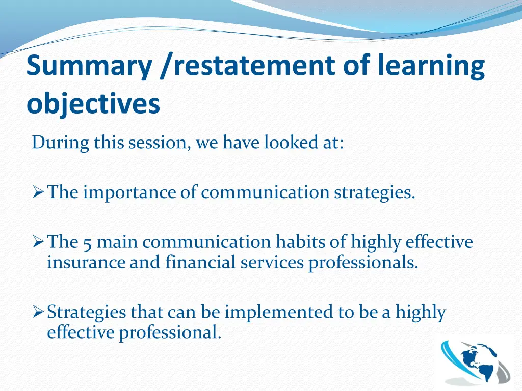 summary restatement of learning objectives