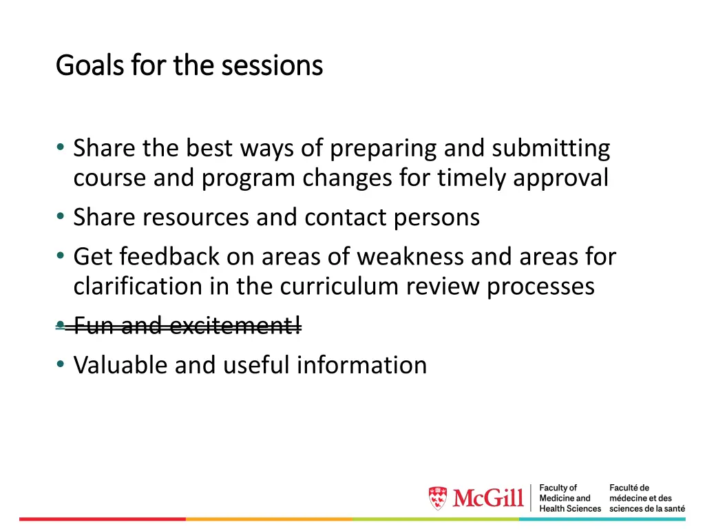 goals for the sessions goals for the sessions