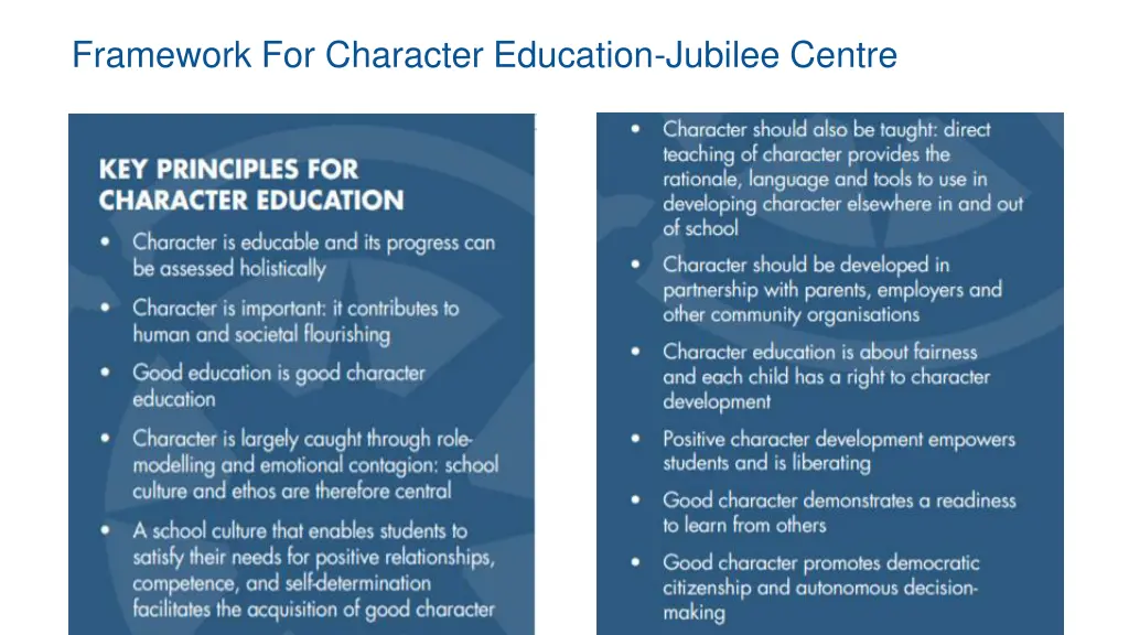 framework for character education jubilee centre