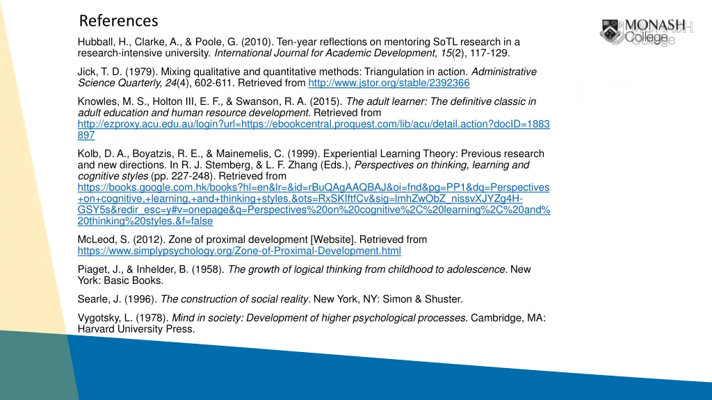 references hubball h clarke a poole g 2010