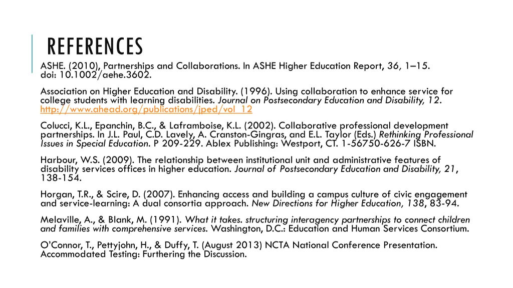 references ashe 2010 partnerships