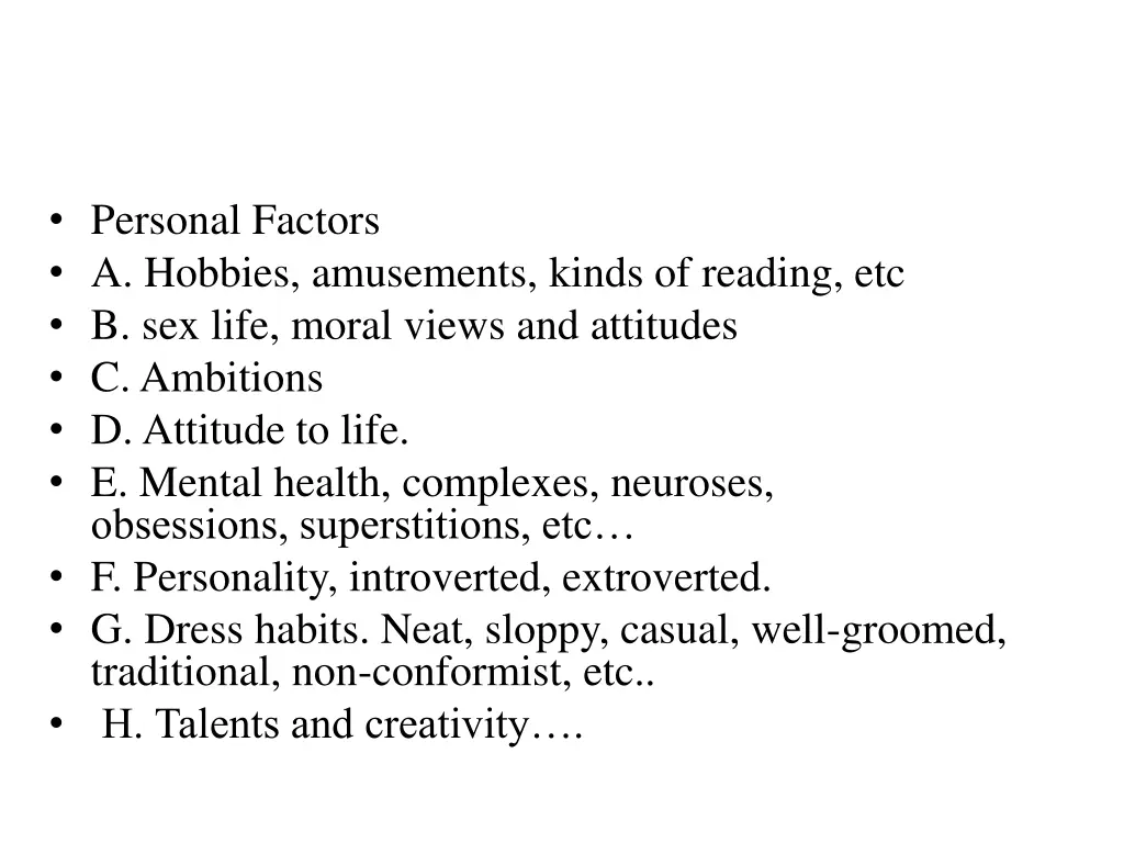 personal factors a hobbies amusements kinds