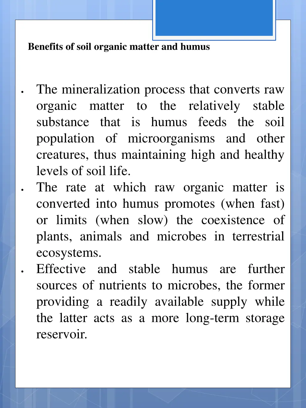 benefits of soil organic matter and humus