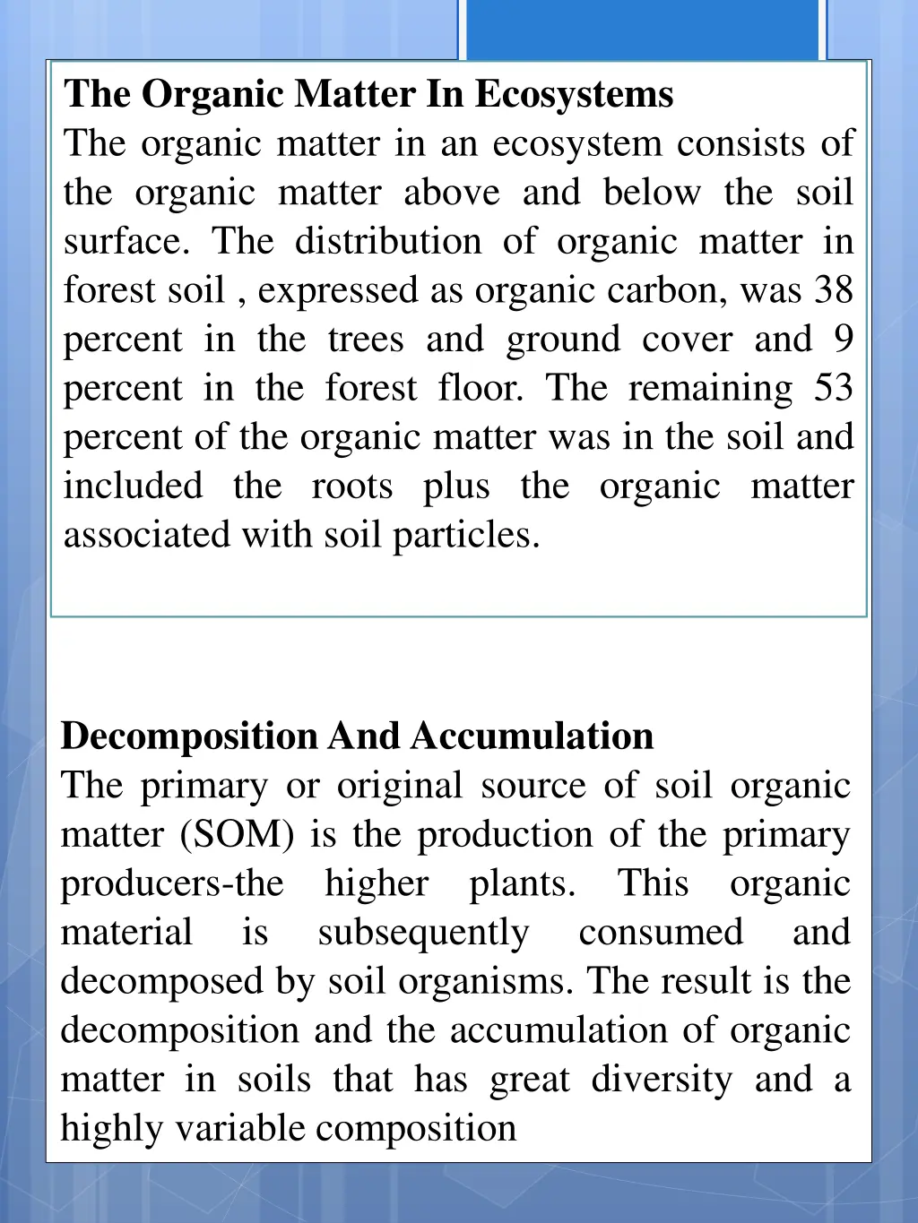 the organic matter in ecosystems the organic