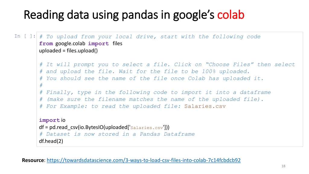 reading data using pandas in reading data using
