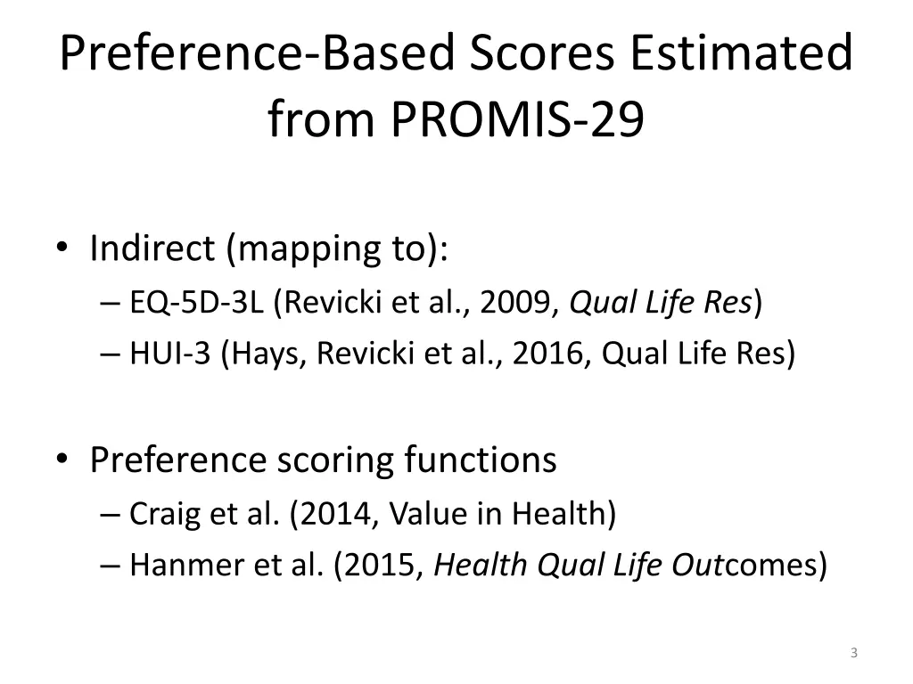 preference based scores estimated from promis 29