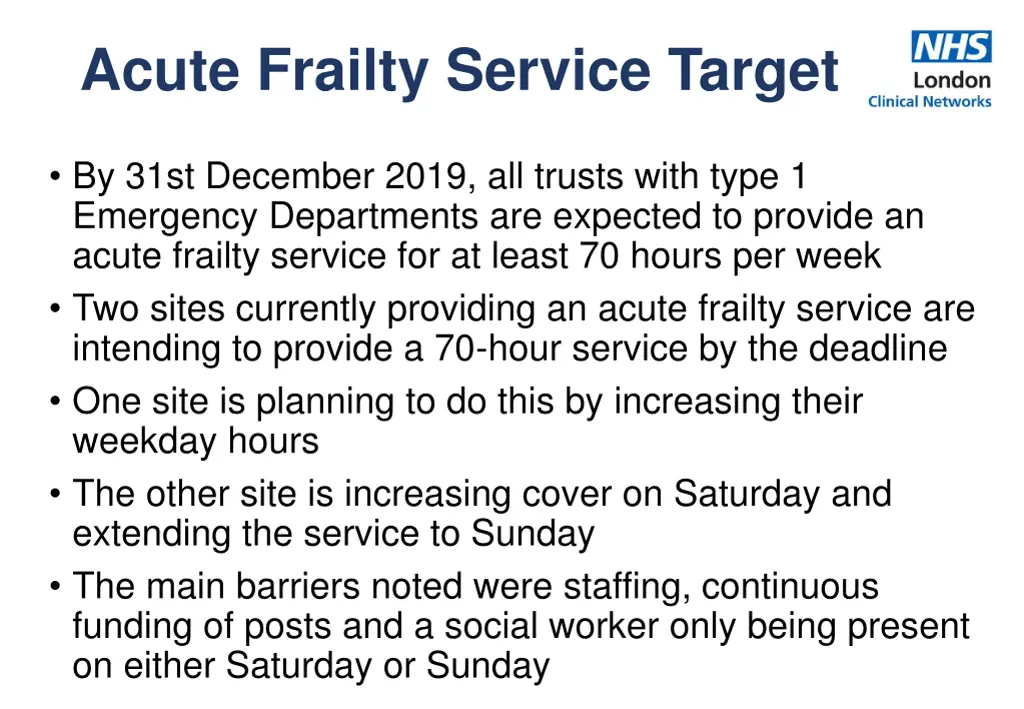 acute frailty service target