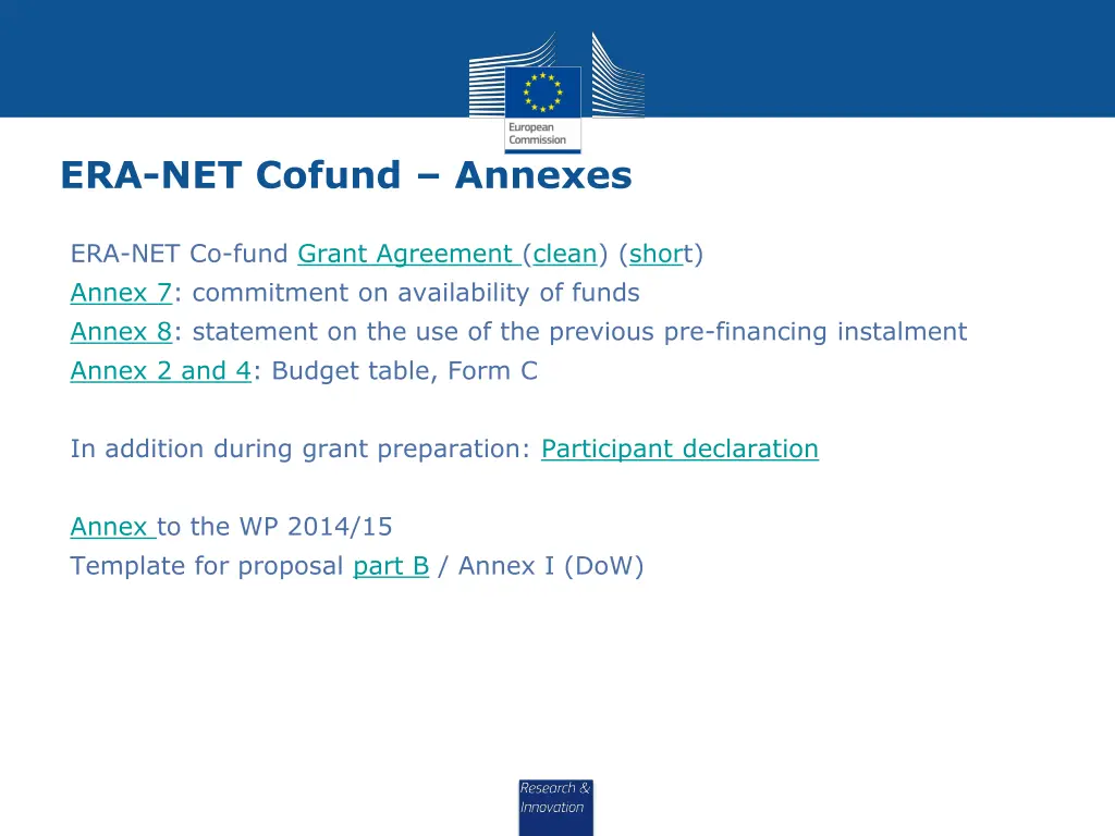 era net cofund annexes