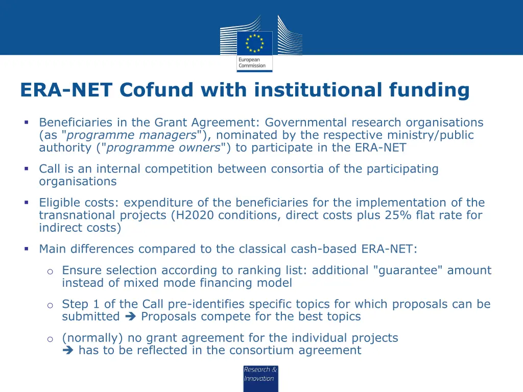 era net cofund with institutional funding