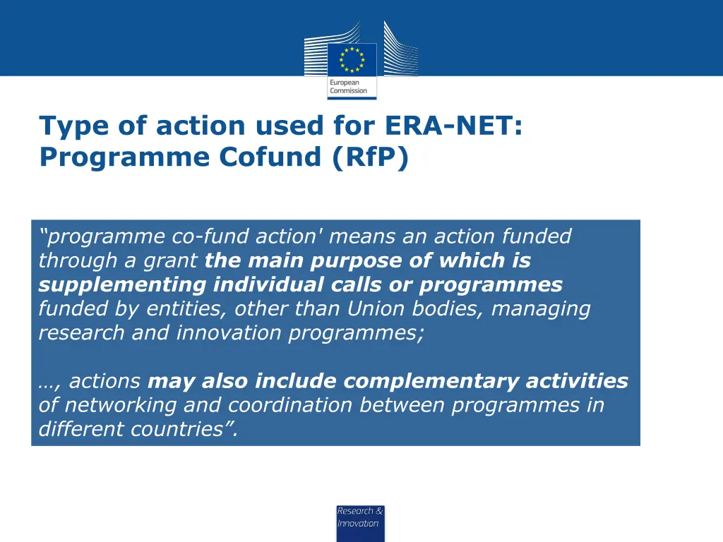 type of action used for era net programme cofund