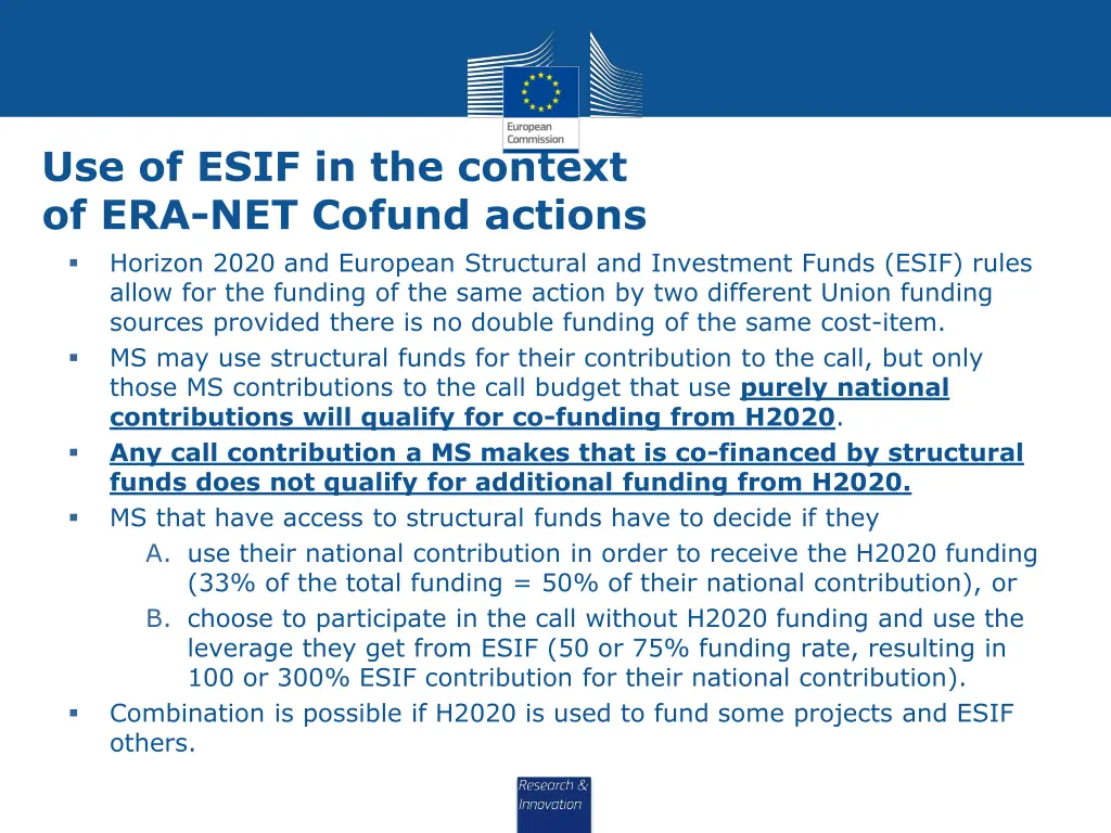 use of esif in the context of era net cofund