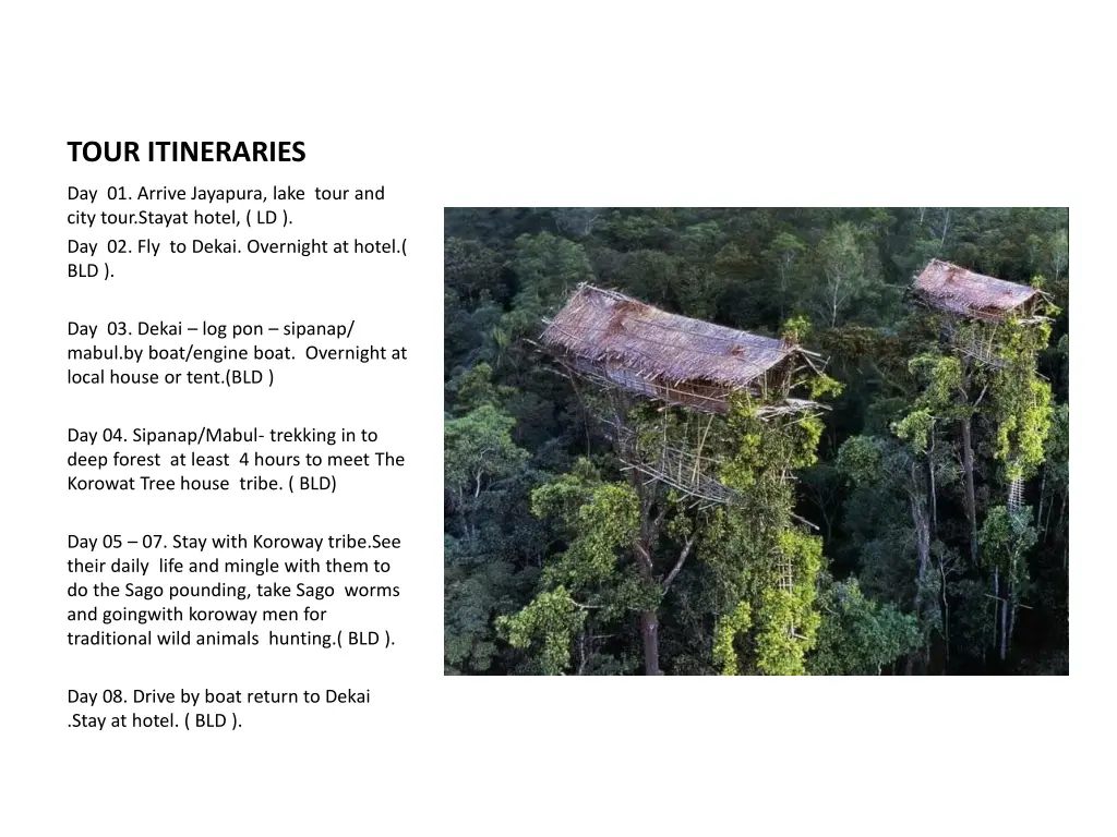tour itineraries