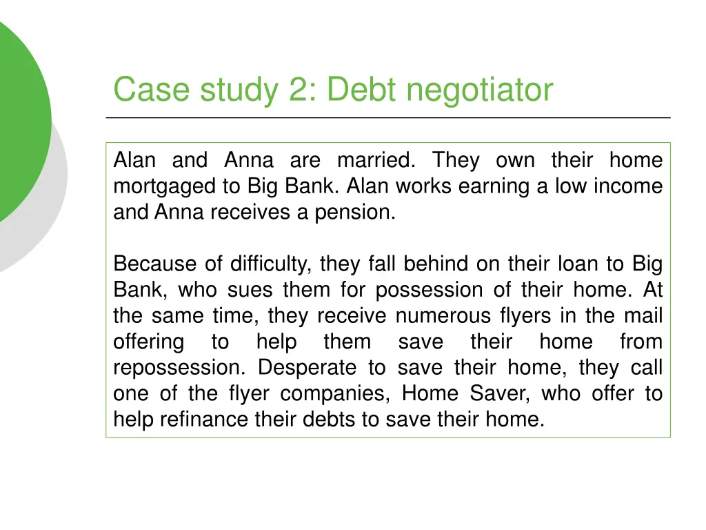 case study 2 debt negotiator