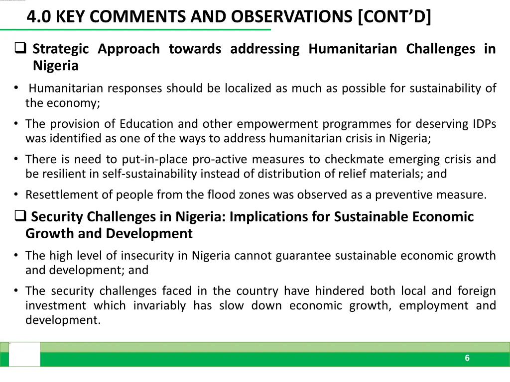 4 0 key comments and observations cont d