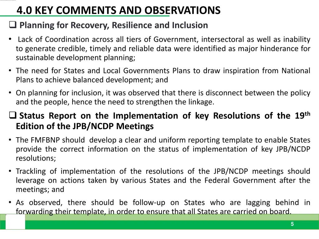 4 0 key comments and observations planning