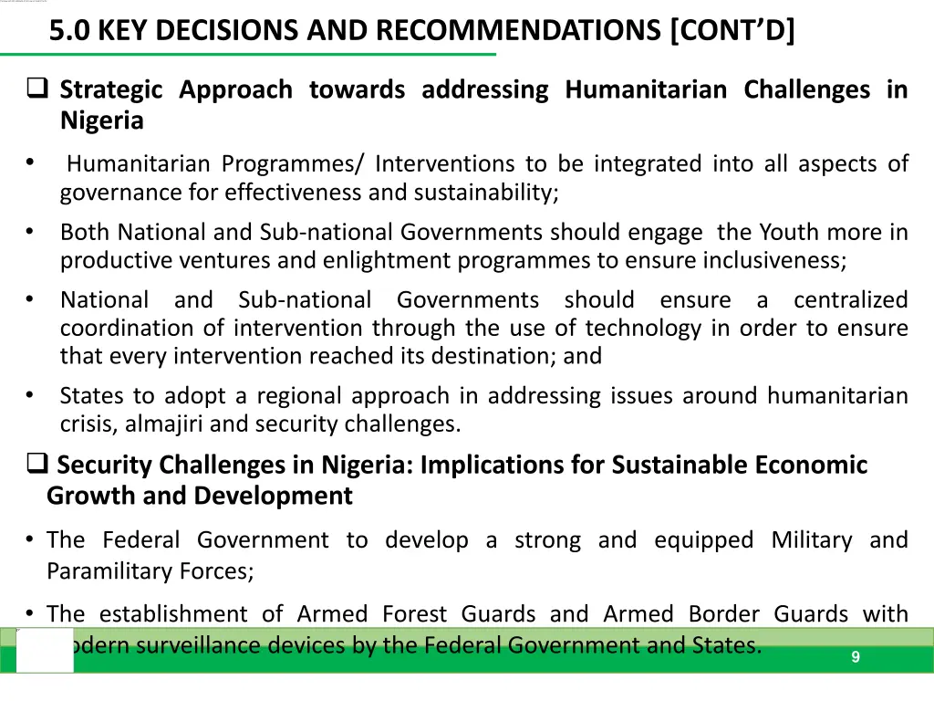 5 0 key decisions and recommendations cont d