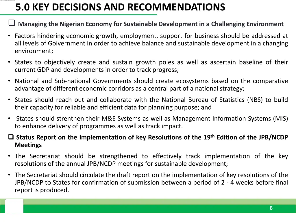 5 0 key decisions and recommendations